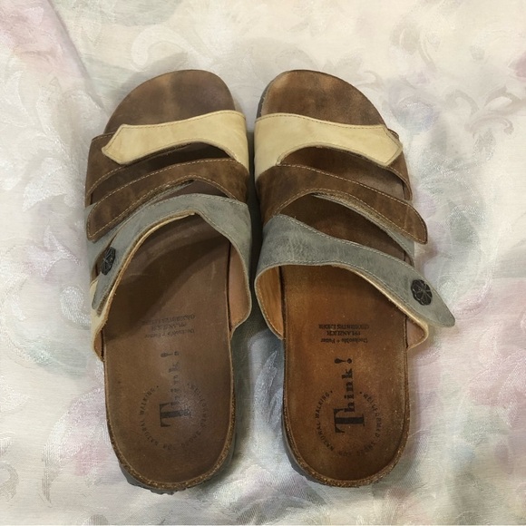 Think! Leather Mitzi Adjustable Footbed Slide Wedge Sandals size 9 - Picture 3 of 10